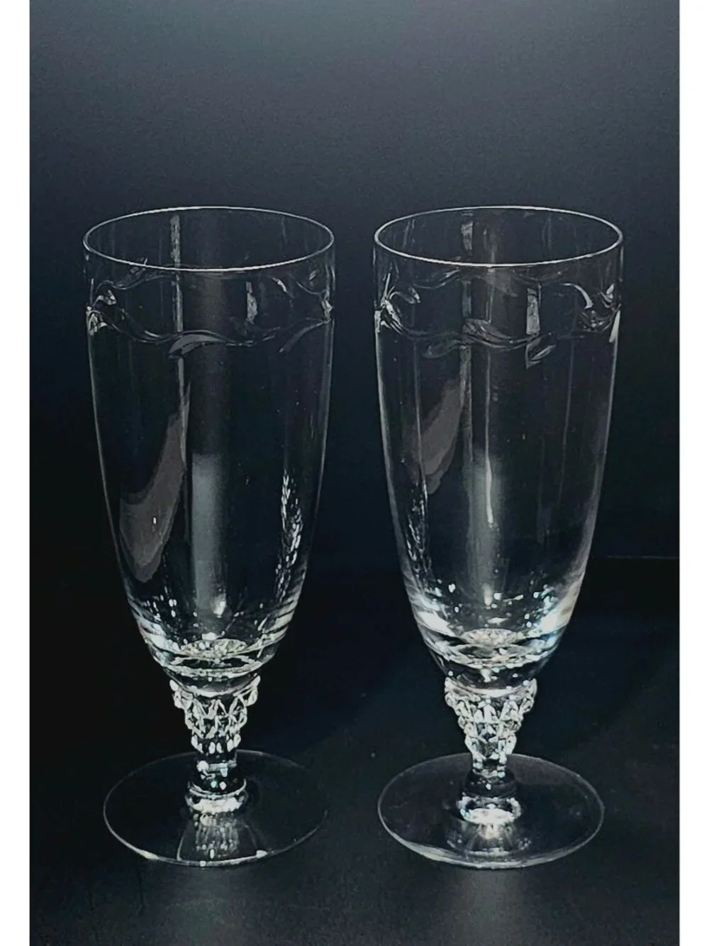 4 Tiffin Franciscan Mimi Ice Tea Glasses cut crystal botanical leaf sculpted